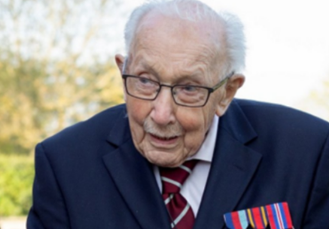 Close up of Captain Tom wearing his medals