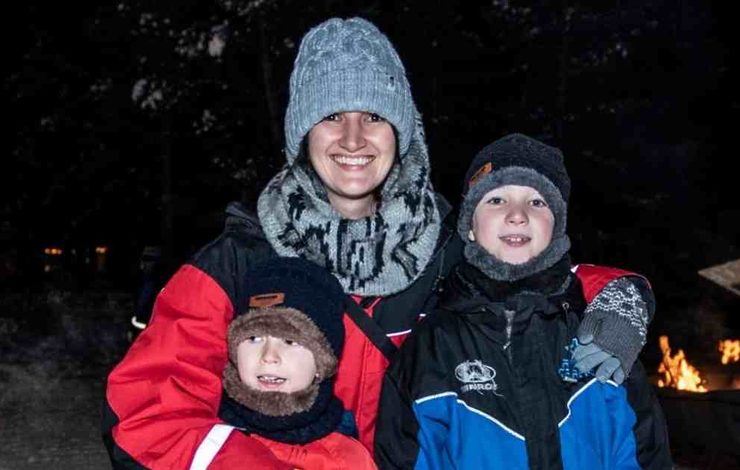 Michaelagh Broadbent and her sons during the FACE annual trip to Lapland to support families impacted by cancer.