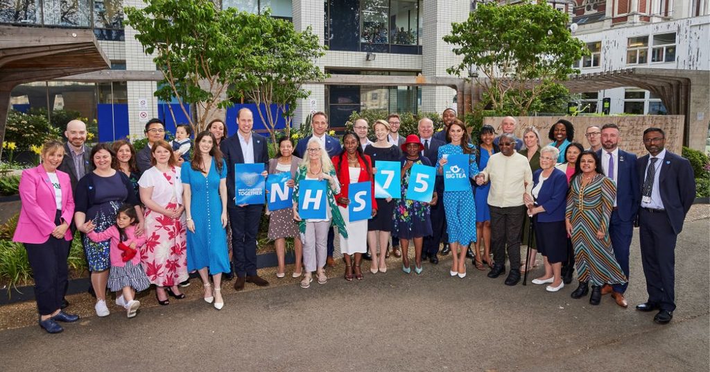 Their Royal Highnesses The Prince and Princess of Wales, Mel Giedroyc and NHS Staff celebrating the Big Tea