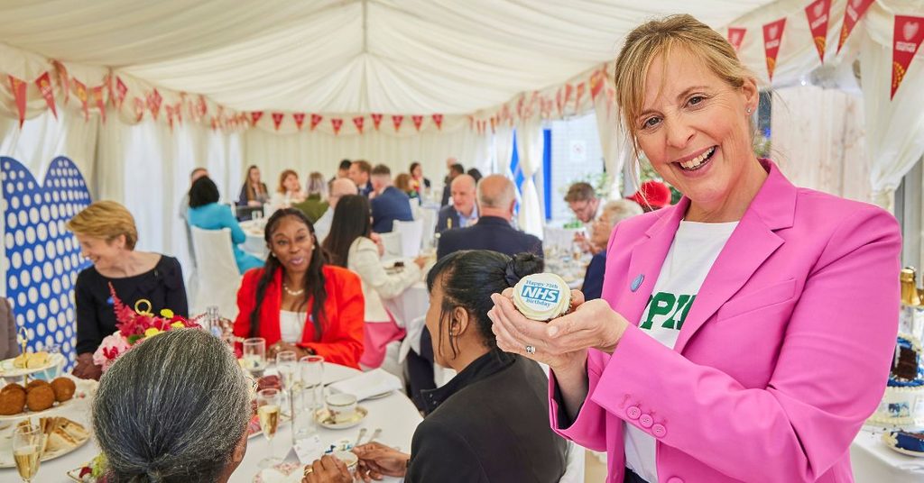 Mel Giedroyc celebrating the NHS with a Big Tea