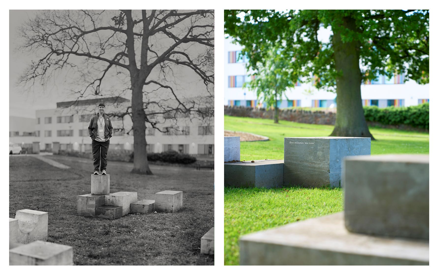 Diptych image of Gillian Hawthorne and their haven