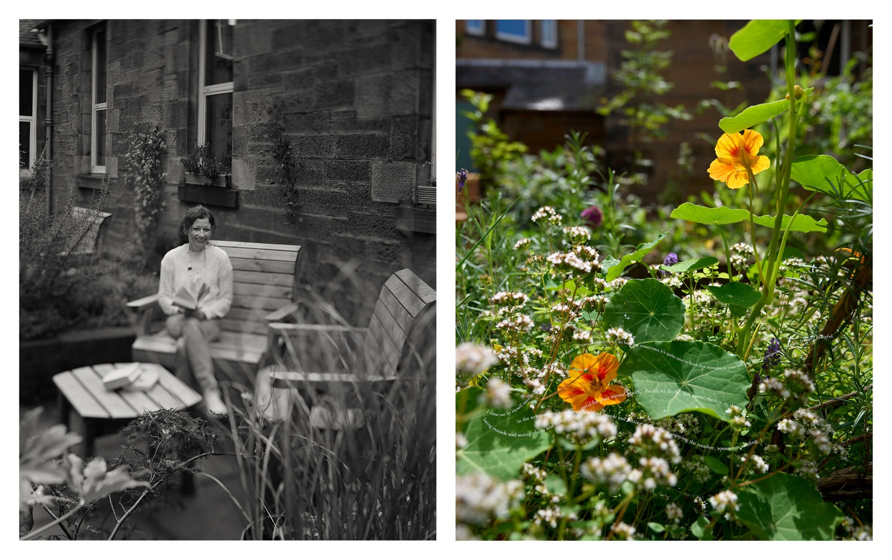 Diptych image of Julie McGourty and their haven