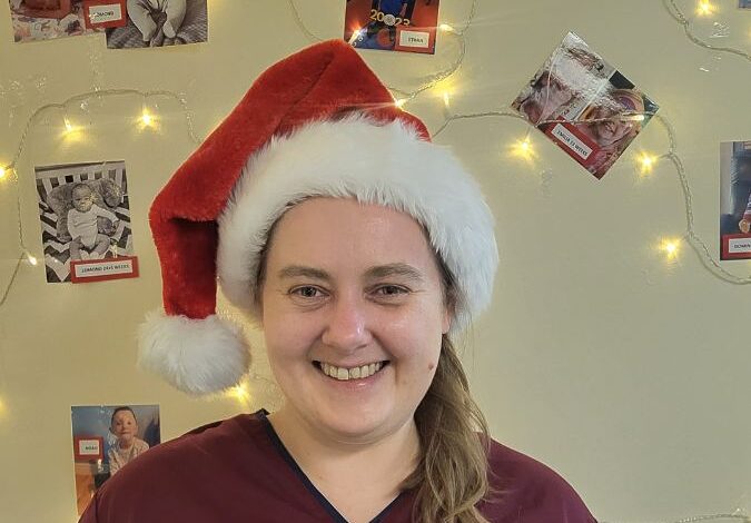 Claire Adamson from the NICU wearing a santa hat