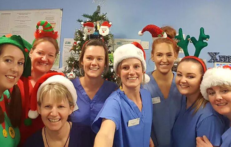 NHS Staff dressed up in festive wear and as elves