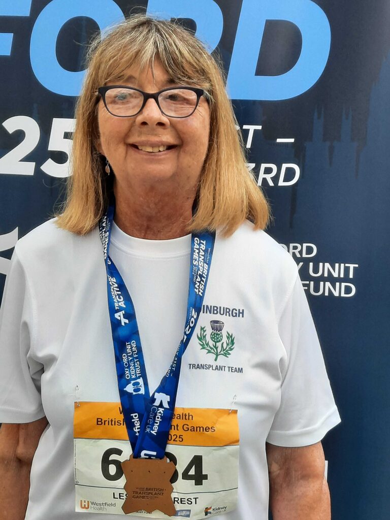 Lesley and her bronze medal at the British Transplant Games 2025