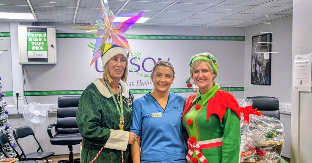 Unison staff celebrating National Elf Service Day across NHS Lothian sites