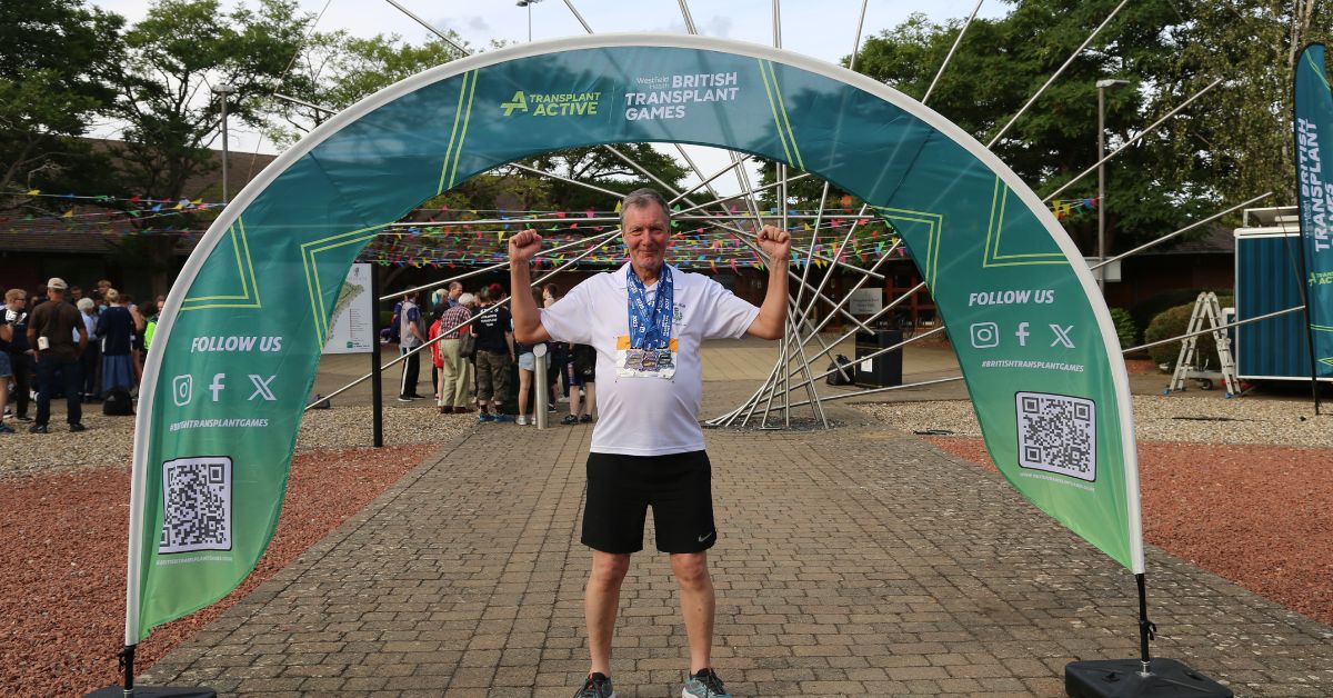 Gordon with his medal haul - Bronze (5Km walk), Bronze (400m), Silver (200m) at the British Transplant Games 2025