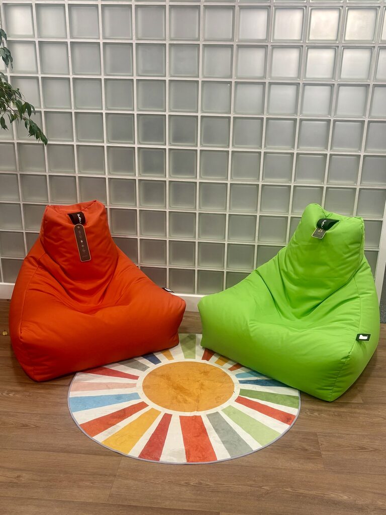 Beanbags in the waiting area at Dunbar Medical Practice