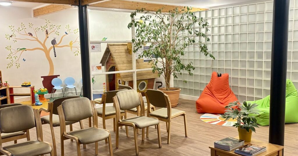 The waiting area at Dunbar Medical Practice