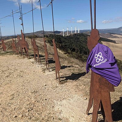 NHS Lothian Charity t-shirt hung along the way as part of the Camino de Santiago